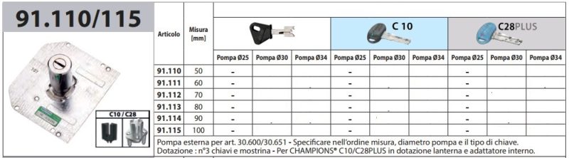 Cilindro a pompa MOTTURA, singolo, cromato